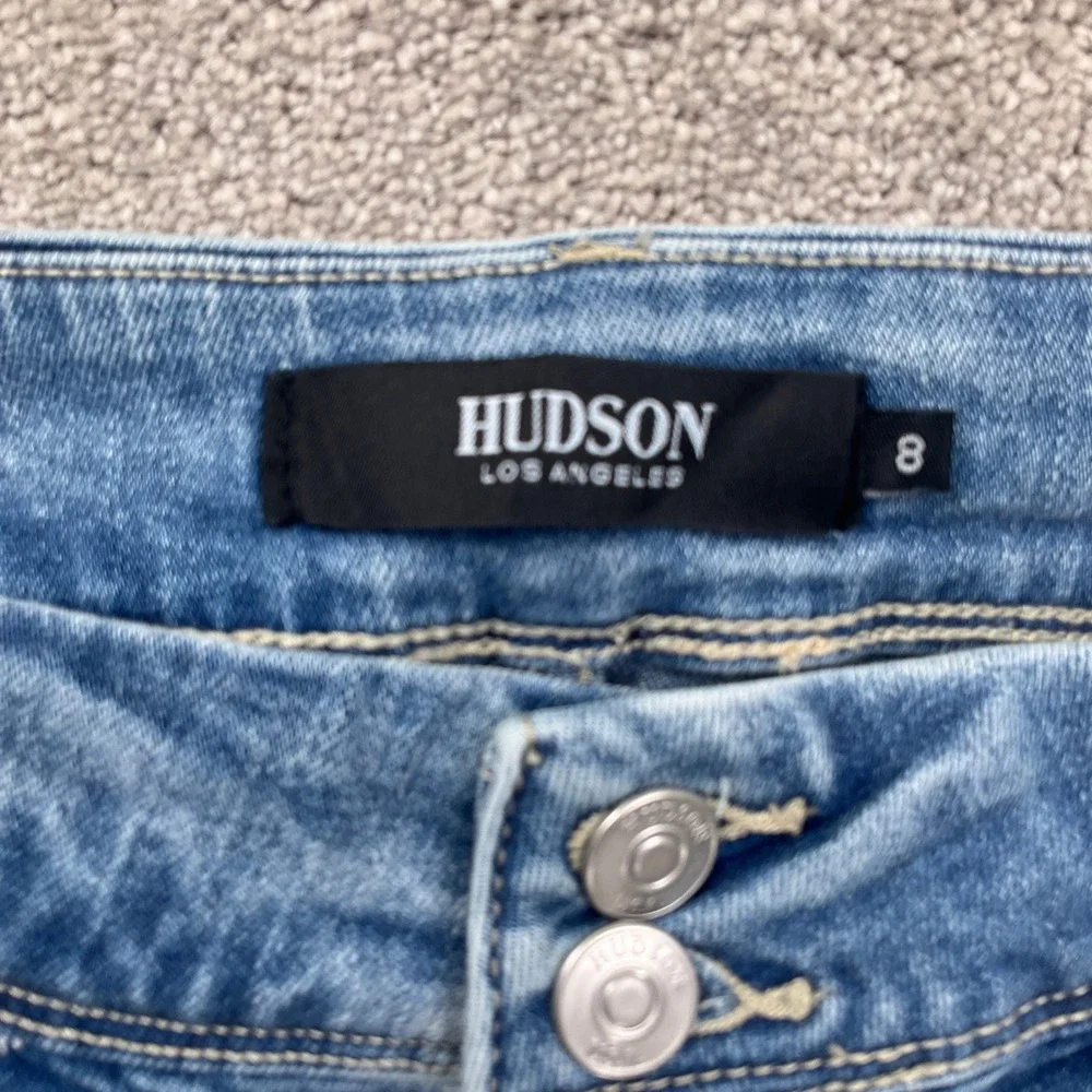 Hudson LA Jeans Womens 8 Blue‎ Stonewash Button Flap Straight Leg Stretch Denim